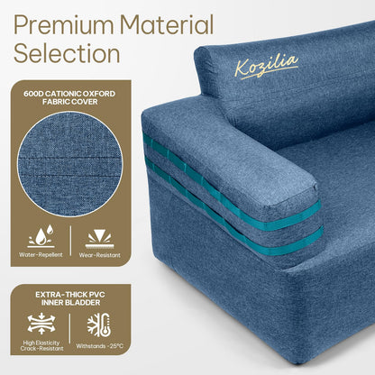 Kozilia Portable Inflatable Sofa with Built-in Pump - Quick Inflation Comfortable and Durable Blow Up Loveseat for Indoor & Outdoor, Living Room, Camping, Apartment, Dorm
