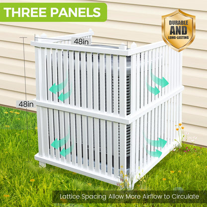 WEEDING Air Conditioner Fence 48" W X 48" H Trash Can Fence Pool Equipment Enclosure Vinyl Privacy Fence Outdoor No Dig Privacy Fence 3 Panels with Metal Stake, White
