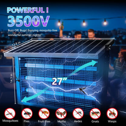 Powerful Super Large Solar Bug Zapper Outdoor for 8000 sq.ft, Rechargeable Solar Mosquito Zapper with High Powered, Outdoor Bug Zapper for Patio Garden Backyard RV Camping with 30W Solar Panel