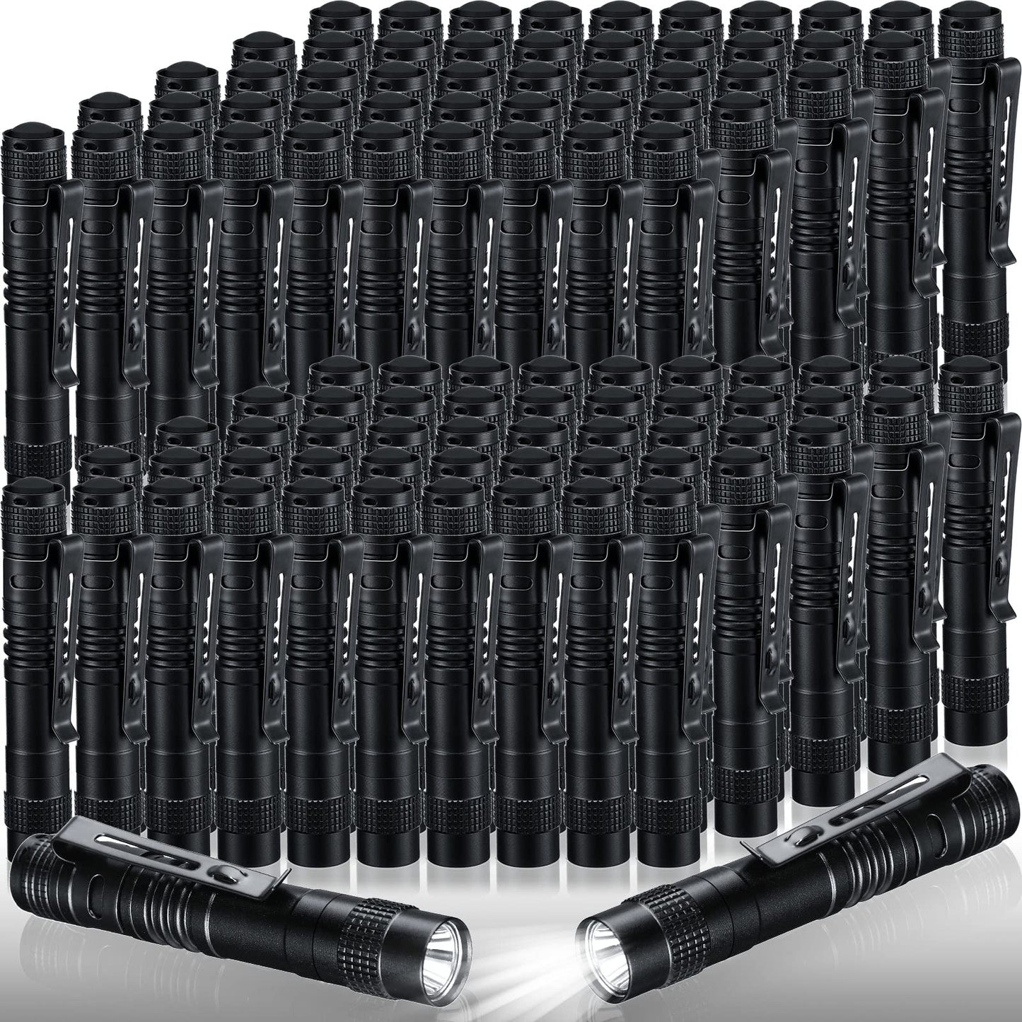 Zhengmy 100 Pcs Pocket Flashlight - Father's Day Gifts LED Compact Flashlight Bulk Mini EDC Pen Light with Removable Clip for Home, Outdoor, Camping, Emergency, Battery Not Included