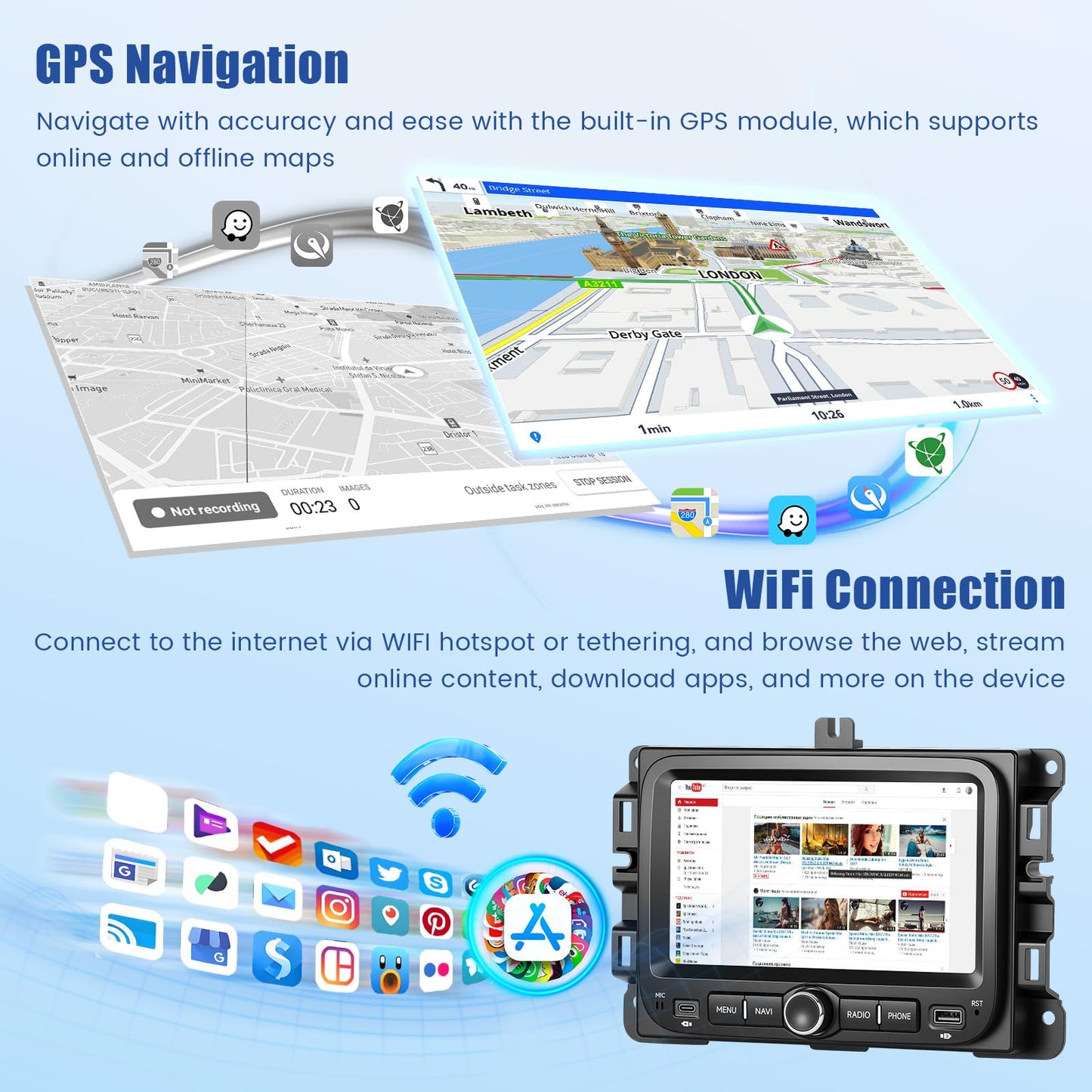 5Ghz WiFi 4G+64G Android 15 Car Radio for Jeep Renegade 2016-2021/Jeep Compass 2017-2020 Car Stereo with Wireless Carplay Android Auto,5.0 Bluetooth,Build-in EQ,7inch IPS Touchscreen,GPS,FM/RDS SWC