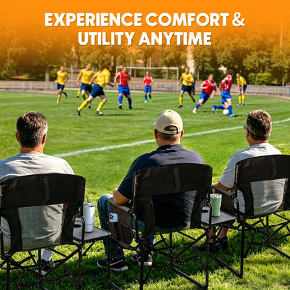 kamopot Directors Chair Foldable with Side Table, 400lb Heavy Duty for Adults Outdoor, Folding Camping Chair for Sideline Sports, Fishing, Patio, Lawn, Picnic, Beach, 2-Pack Brown