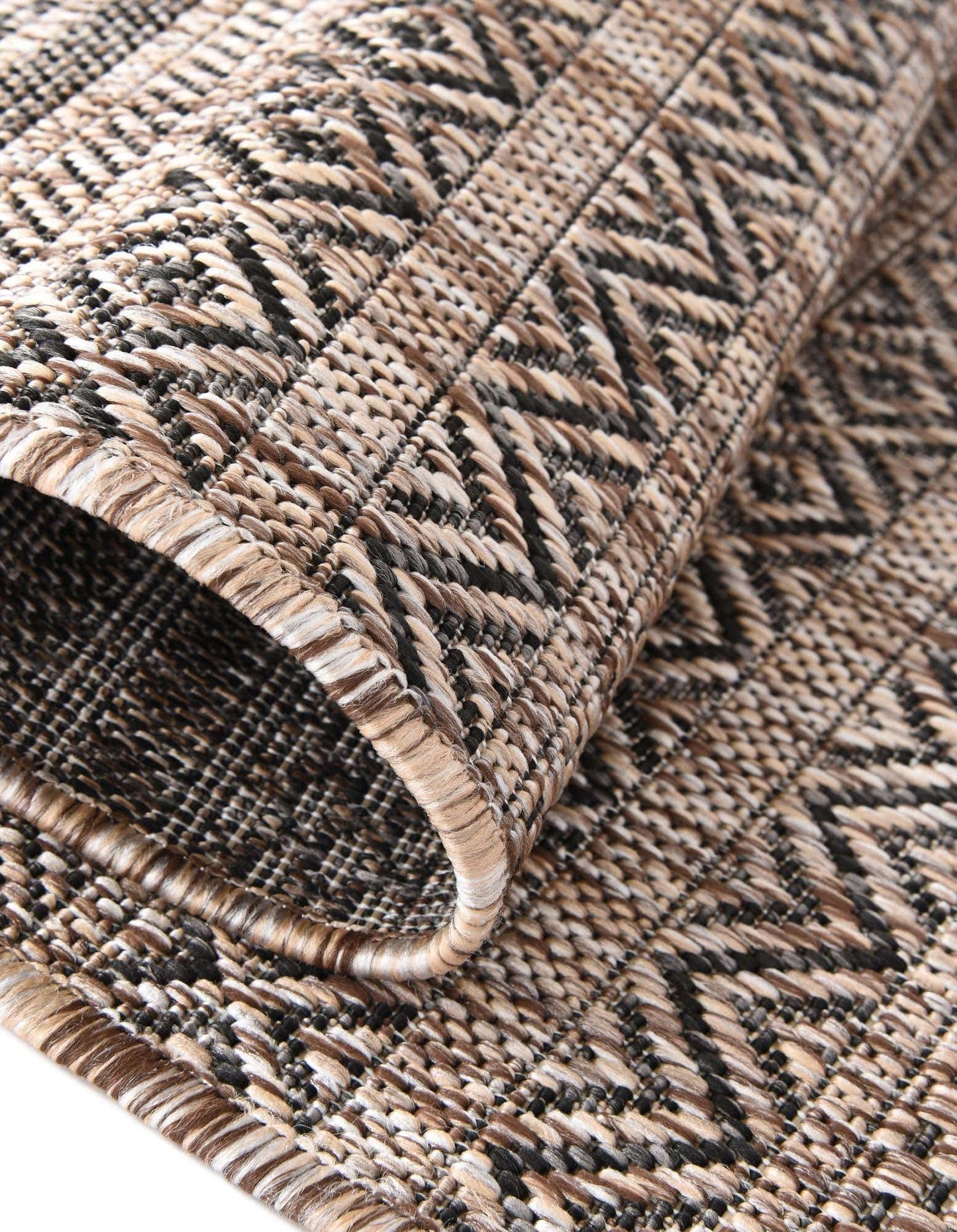Unique Loom Outdoor Striped Collection Area Rug - Maia (7' 10" Square, Natural/Black)