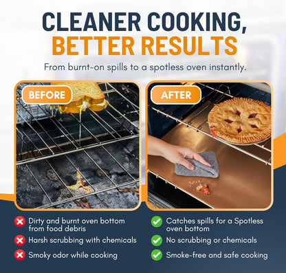 Skiennix Oven Liners - Heavy Duty Non-Stick Mats | 4 Pack, 17”x25” Copper - BPA & PFOA Free Kitchen Essential