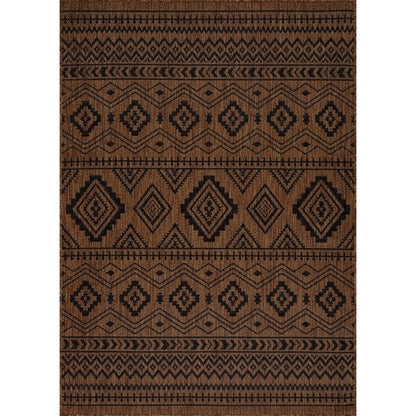 Beverly Rug Waikiki Boho Indoor Outdoor Rug 9x12, Washable Outside Carpet for Patio, Deck, Porch, Bohemian Area Rug, Farmhouse Rugs, Aztec Tribal Rug, Nut Brown and Black
