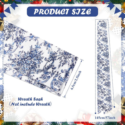 Skiennix Chinoiserie Satin Blue & White Flower Wreath | 2-Piece Door & Wall Decor Set