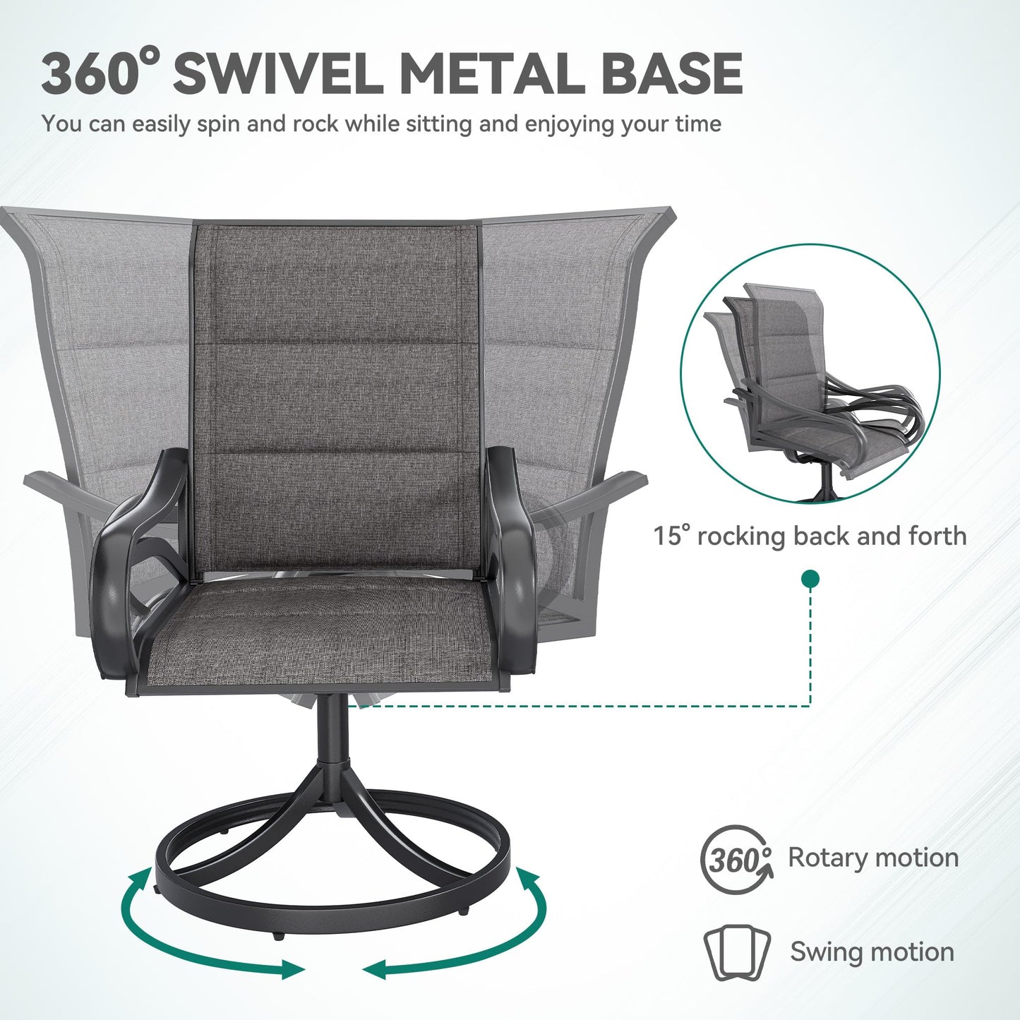 DWVO 4 Set Padded Outdoor Swivel Chairs, Exclusive Swivel Patio Chairs w/Sturdy Metal Frame & Cozy Padded High Back, All Weather Patio Swivel Chairs for Backyard Deck Garden, Gray