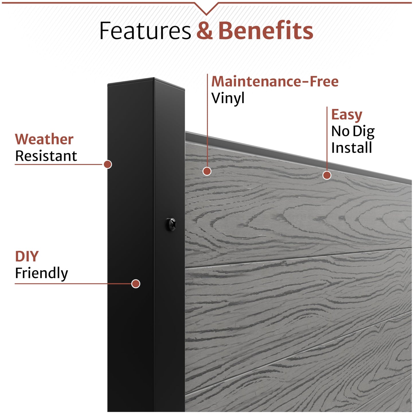 Enclo Privacy Screens EC18002 Lincoln WoodTek Vinyl Outdoor Privacy Screen, Conceals Trash Bins and A/C Units, Full-Coverage No-Dig Kit 3.5ft H x 3.5ft W, Charcoal Color (2-Panels)