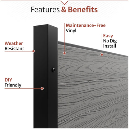 Enclo Privacy Screens EC18002 Lincoln WoodTek Vinyl Outdoor Privacy Screen, Conceals Trash Bins and A/C Units, Full-Coverage No-Dig Kit 3.5ft H x 3.5ft W, Charcoal Color (2-Panels)