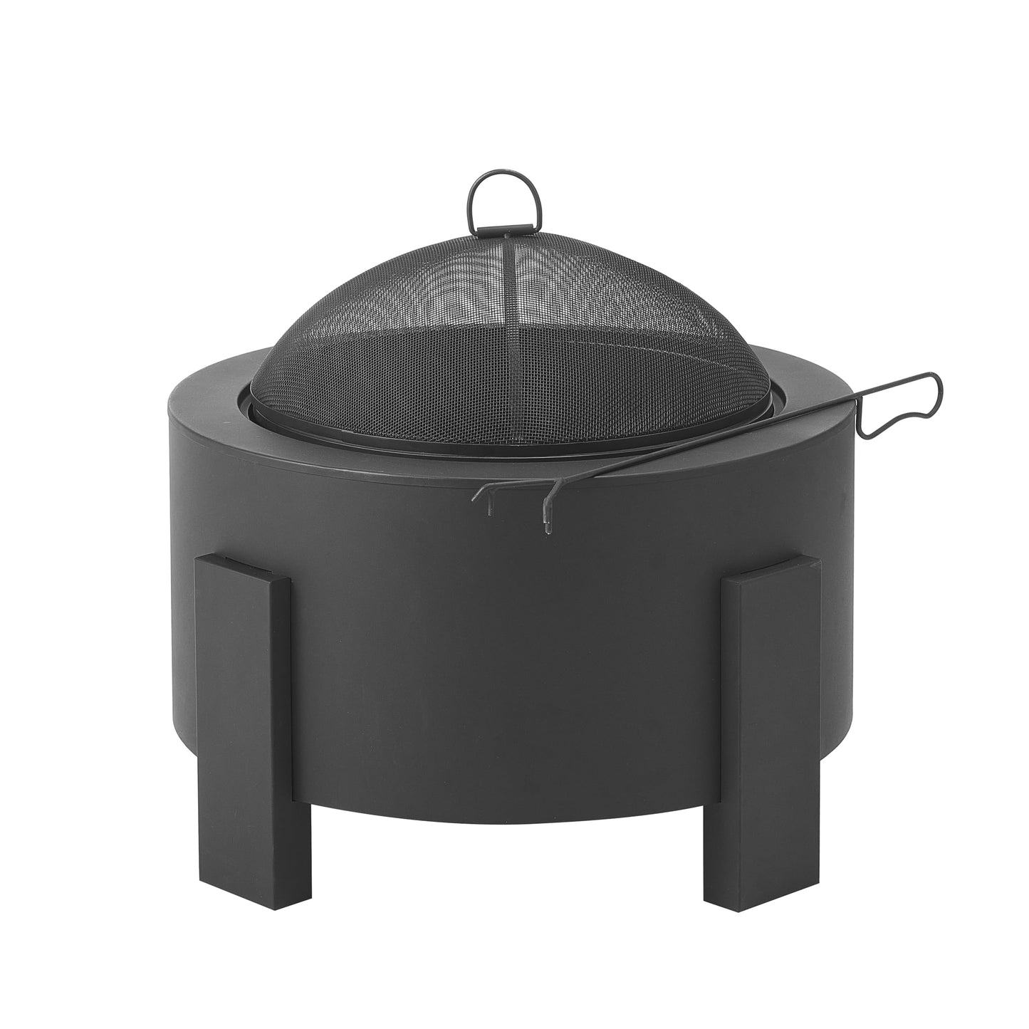 Christopher Knight Home Flicker Wood Burning Steel Fire Pit with Spark Screen, 25" Round Portable Steel Patio Heater for Camping, Patio, Backyard, Rust-Resistant Powder-Coated Finish, Black