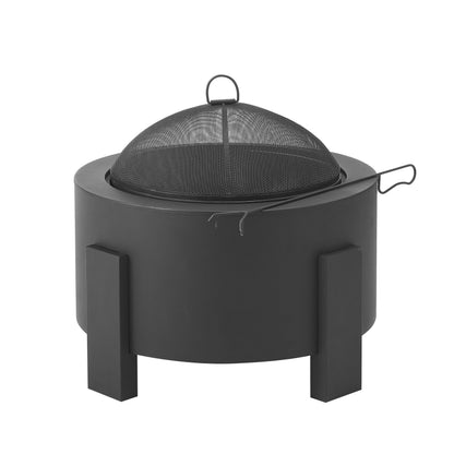 Christopher Knight Home Flicker Wood Burning Steel Fire Pit with Spark Screen, 25" Round Portable Steel Patio Heater for Camping, Patio, Backyard, Rust-Resistant Powder-Coated Finish, Black