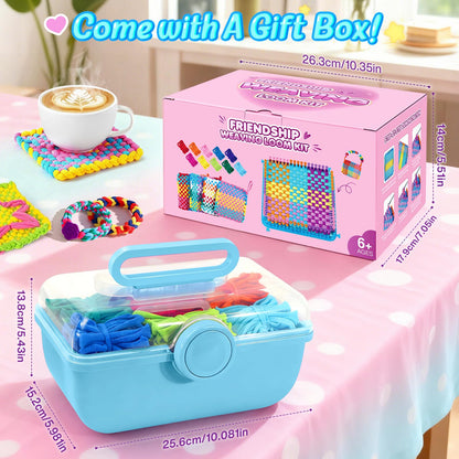 Spardar 450+PCS Weaving Loom, Arts and Crafts with Portable Storage Box, Christmas Birthday Gift, Pot Holder Loom Kit Includes 360 Craft Loops, Knitting Loom Kit for Making Handbag, Blue