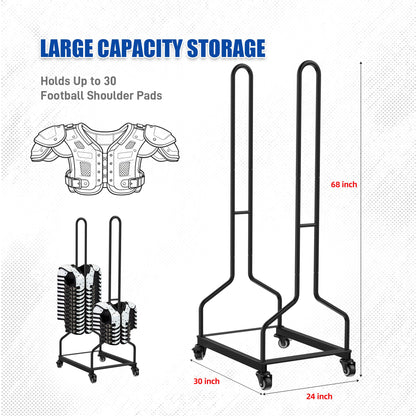 Football Shoulder Pad Rack with Lockable Wheels, Heavy Duty Steel Football Shoulder Pad Holder, Large Capacity Sports Equipment Storage Rack for Locker Room, Team Equipment and Training Facilities