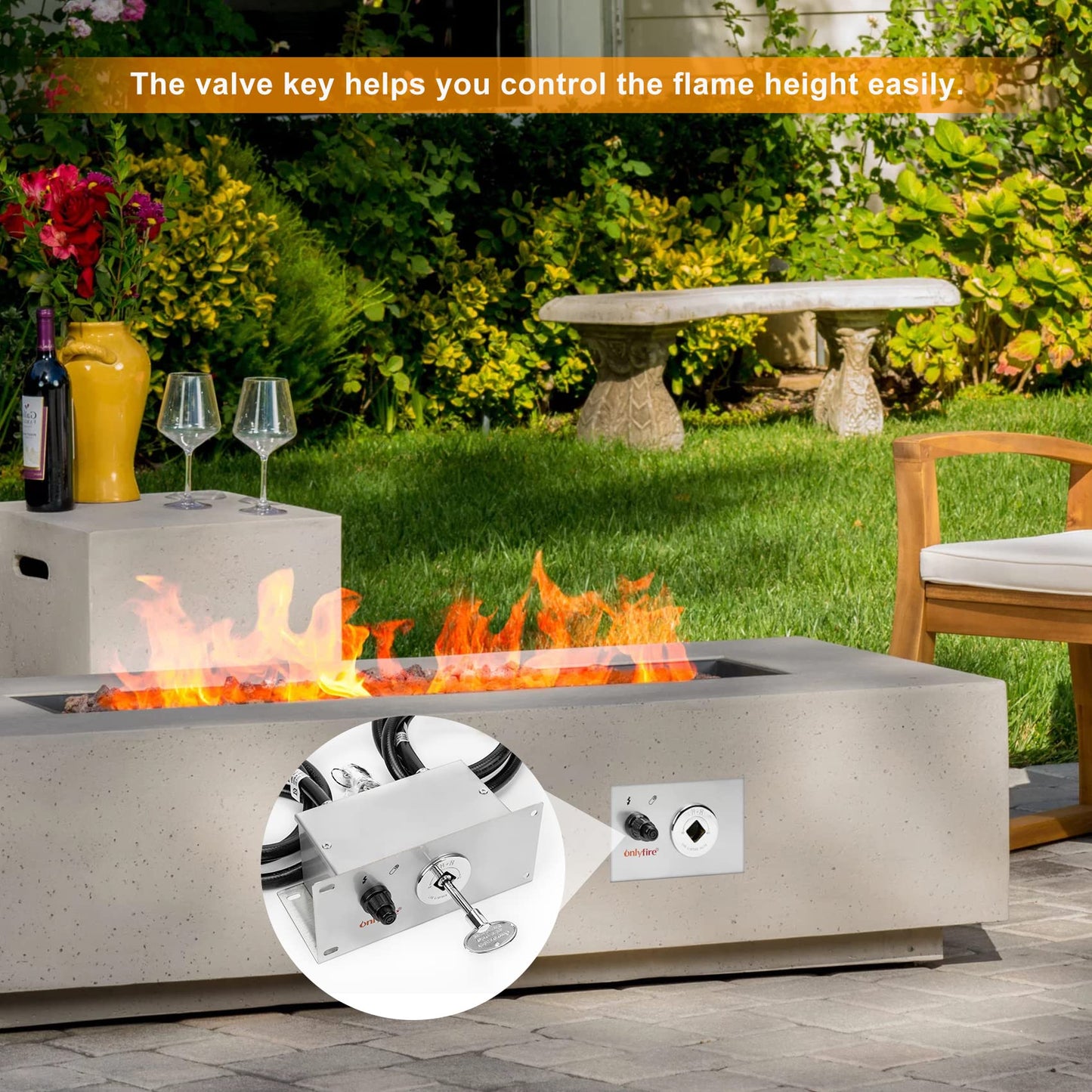 onlyfire All-in-One Natural Gas Fire Pit Ignition System Kit (Includes Electronic Igniter, Key Valve, PVC Hose, Fittings)