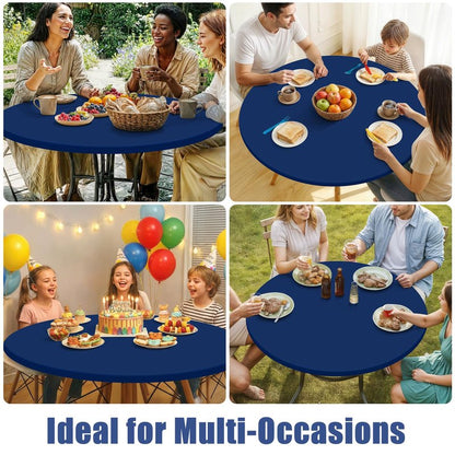 Moosfor Round Spandex Tablecloth, Elastic Fitted Waterproof Tablecloths for 42"-50" Tables, Stretch Washable Picnic Table Cover for Camping, Dining, Indoor and Outdoor, Navy