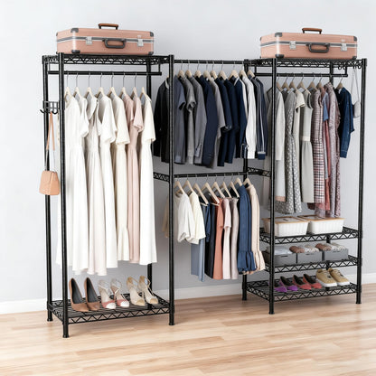 VANZBON Heavy Duty Closet Garment Rack, 6 Tiers Adjustable Metal Freestanding Expandable Clothing Storage with 4 Hanger Rods, Easy to Assemble Wardrobe, 71.4" H x (70" - 88.2") L x 14" D, Black