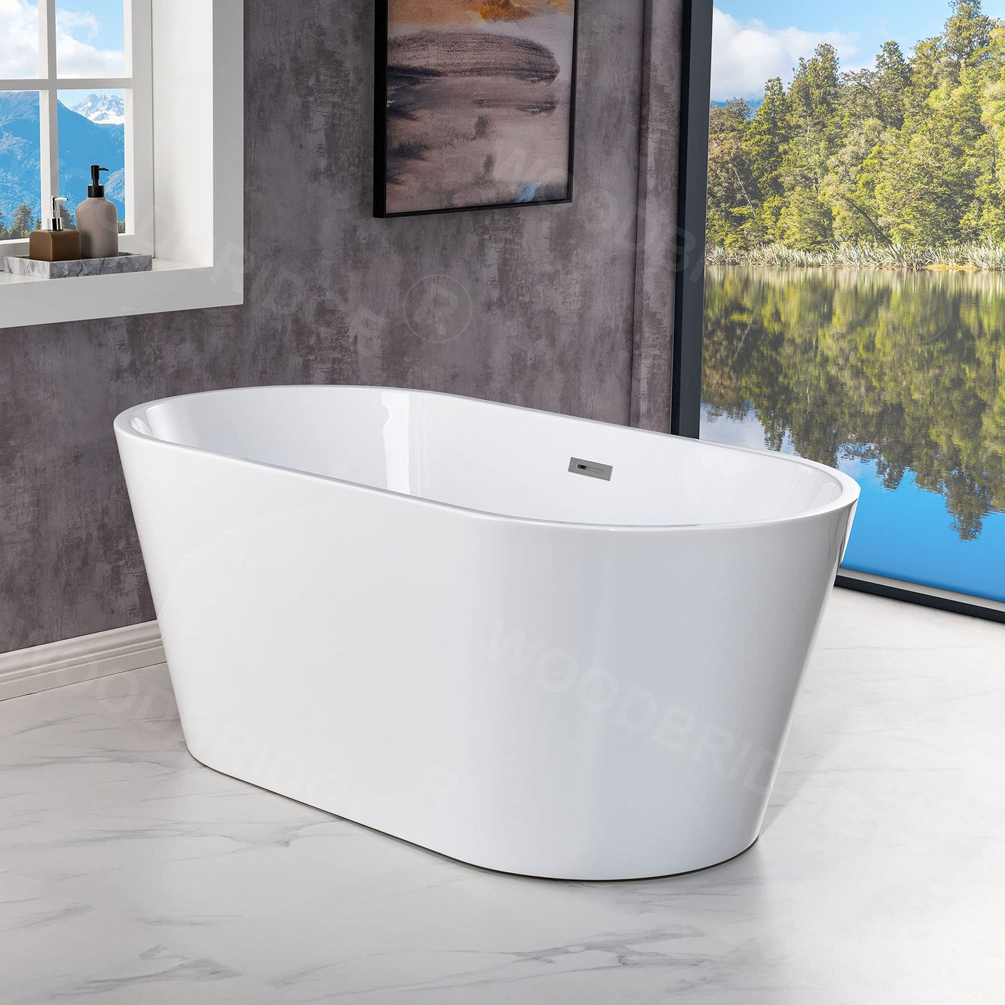 WOODBRIDGE 54"Freestanding White Acylic Soaking Bathtub with Chrome Drain and Overflow,BTA1702-C-Drain&O