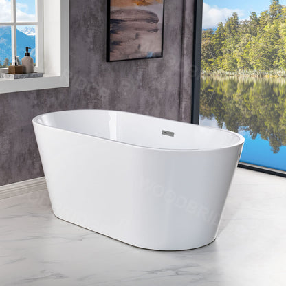 WOODBRIDGE 54"Freestanding White Acylic Soaking Bathtub with Chrome Drain and Overflow,BTA1702-C-Drain&O