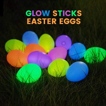 POPGIFTU Glow in the Dark Easter Eggs Bulk – 120 Prefilled Plastic Eggs with 240 Mini Glow Sticks for Night Egg Hunt, Easter Basket Stuffers, Party Favors & Classroom Prizes