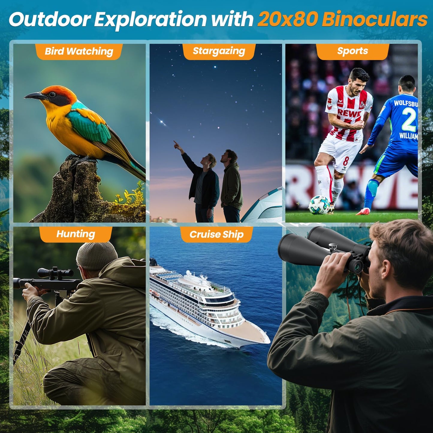 20x80 Binoculars for Adults High Powered - Aurosports 80mm Large Aperture Binocular with Clear Low Light Vision - Long Range Binoculars for Bird Watching Stargazing Hunting Outdoor