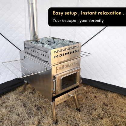 WillowyBe Outdoor Sauna Hot Tent Stove, Rocket Stove Heater, Portable Camping Wood Stove for Dry Sauna, Cooking for Husband and Friends