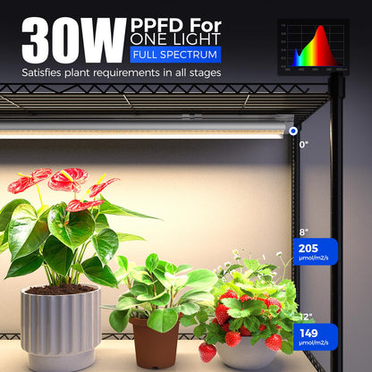 Barrina CX6 Plant Stand with Grow Lights, 3FT T8 30W, Metal, 6-Tier, 35.4inx13.8inx70.9in, Black Stand