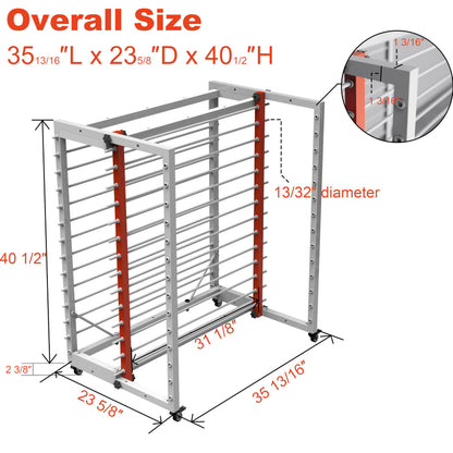 Sytekor Drying Painting Rack for Cabinet Doors – 13-Tier Metal Panel Stand with Locking Wheels and Adjustable Depth
