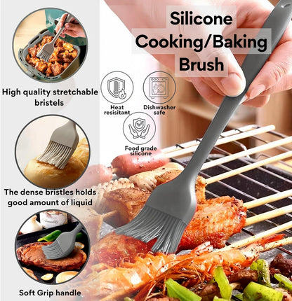 SAMIA 8 Inch Silicone Air Fryer Liners Set - 4 Reusable Non-Stick Liners with Basting Brush & Food Tong