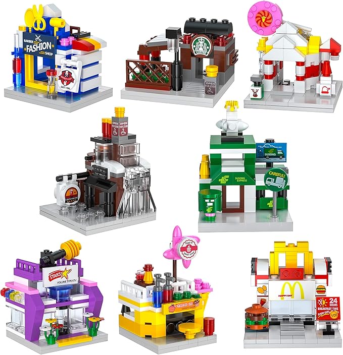 8 Packs Mini City Shop Street View Building Blocks KitMOC Construction Creative Educational Kit with Hair Salon &amp Café StoreGirls Boys Dream Toy SetChristmas Birthday Party Favors for Kids