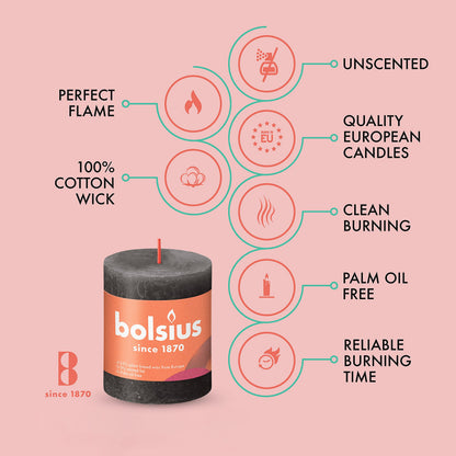 BOLSIUS 4 Pack Black (Stormy Gray) Rustic Pillar Candles - 2.75 X 3.25 Inches - Premium European Quality - Includes Natural Plant-Based Wax - Unscented Dripless Smokeless 35 Hour Spa Décor Candles