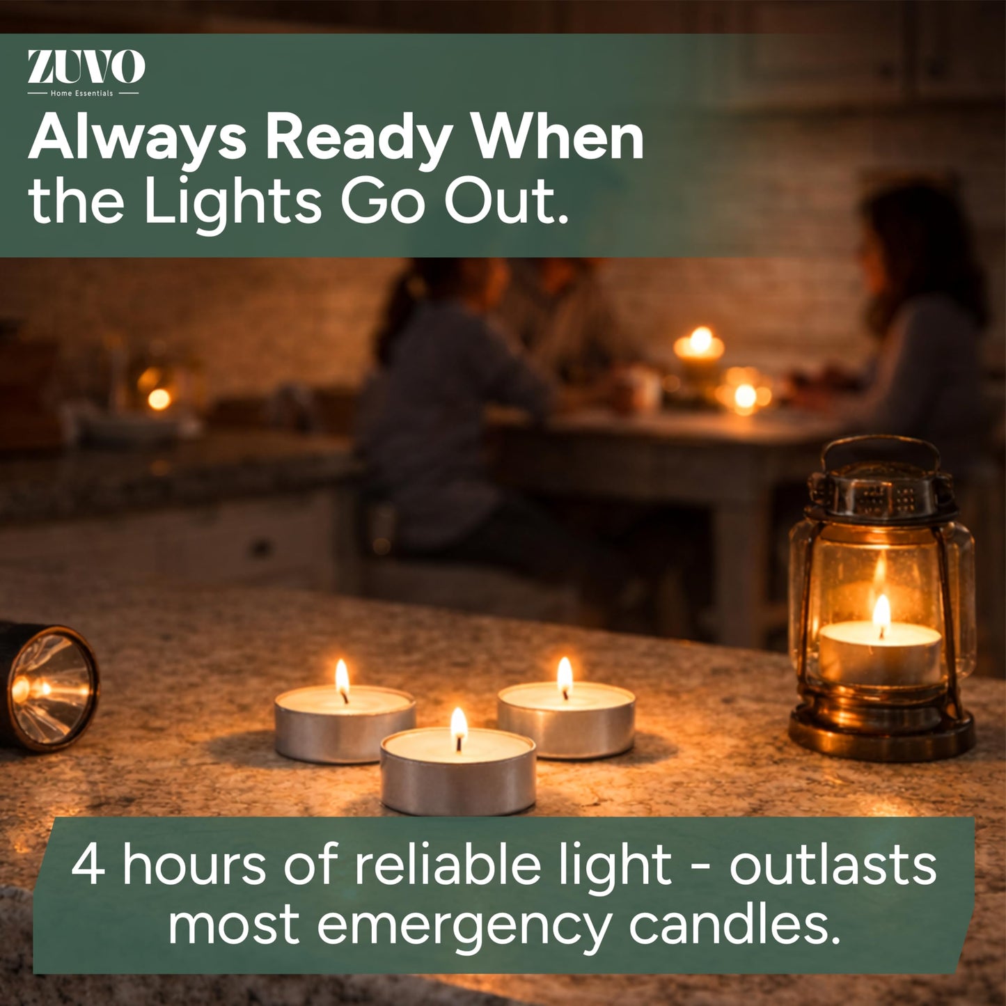 Zuvo Tea Lights Candles 4 Hour Burn (100 Pack) - White Lights - 1.5"W x 1"H Smokeless & Unscented Candles - Party Candles- for Weddings, Home Decor