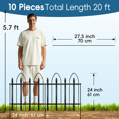 Thealyn Garden Fence 24" W x 24" H (10 Panels, Total 20 ft), Metal Fence Decorative Border Fence, Rustproof Landscape Fencing for Dog, Flower Bed, Yard, Patio, Animal Barrier