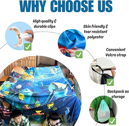 Magic Fort Building Kit for Kids - Large Lightweight Blanket Fort Making Kit Clips with CPC Certification - Portable Playhouse Play Tent Fort - Indoor/Outdoor Girls/Boys Toys Ages 4-5 6 7 8-12