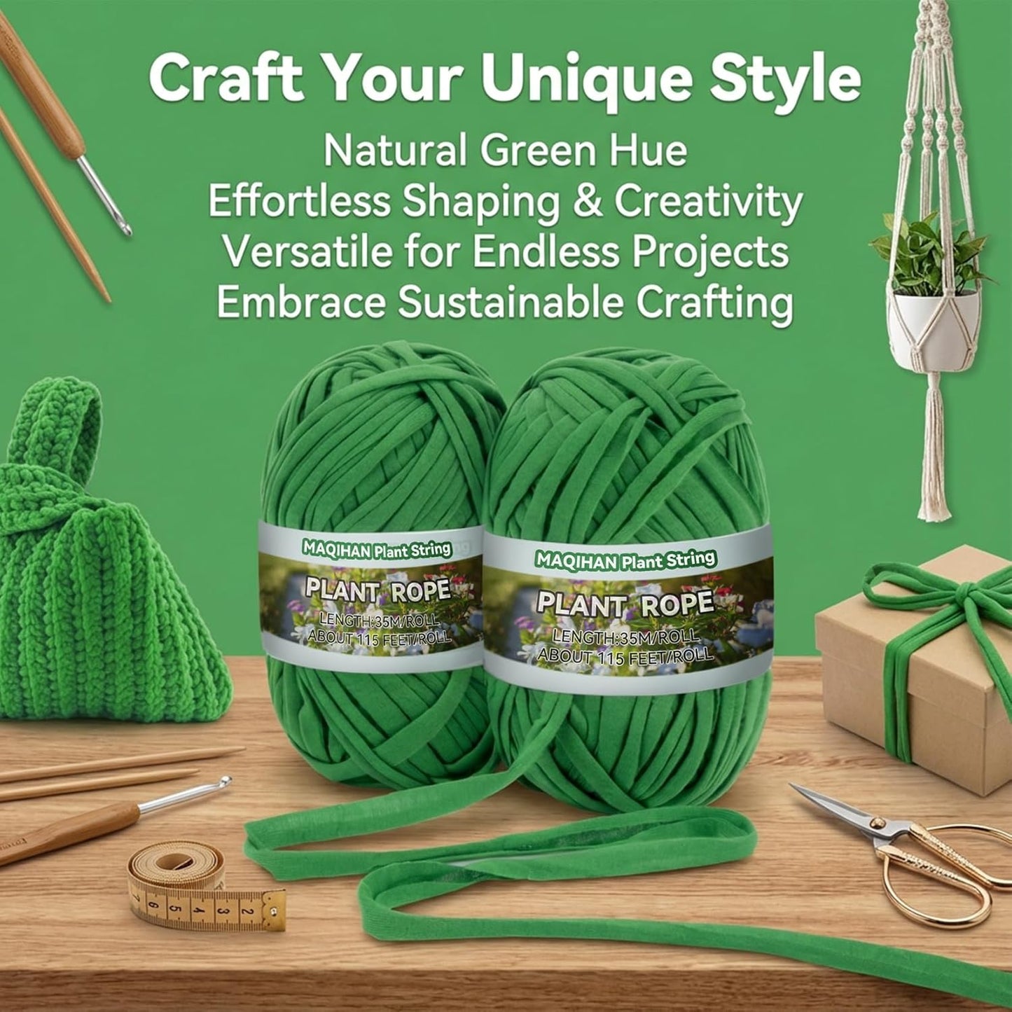 Skiennix Garden String - 2 Pack Plant Ties for Tree Support | 35M Roll, Green Soft Twine for All Plants
