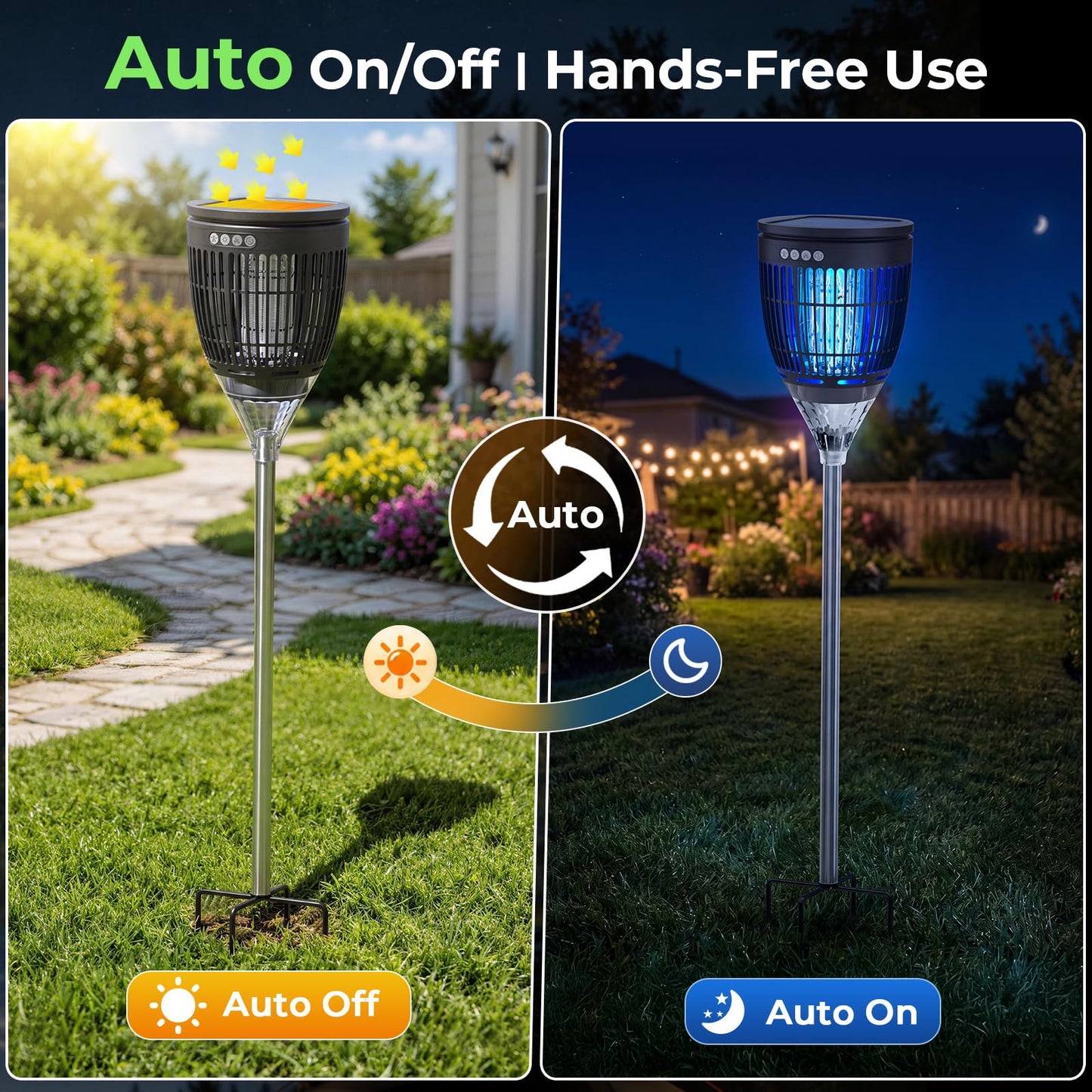 Solar Bug Zapper Outdoor, 3 in 1 Solar Mosquito Zapper with Flame, Projection Mode, Auto On/Off, Grounding Bracket, IPX5 Waterproof, Solar Powered Mosquito Trap for Paito Backyard Garden Camping