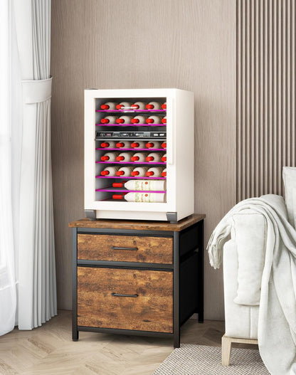 YMYNY Mini Fridge Stand with Storage, Mini Fridge Cabinet with Fabric drawers, 250lbs Heavy-Duty Compact Refrigerator Table for Home, Office, Bedroom,21.7" L x 22.8" W, Rustic Brown HBR008H