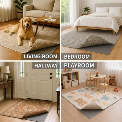 Cozy Den Non-Slip Rug Pads - Felt & Rubber for Area Rugs & Tile Floors | 23.8" x 23.8" | 10 Pcs - Nevada Gray