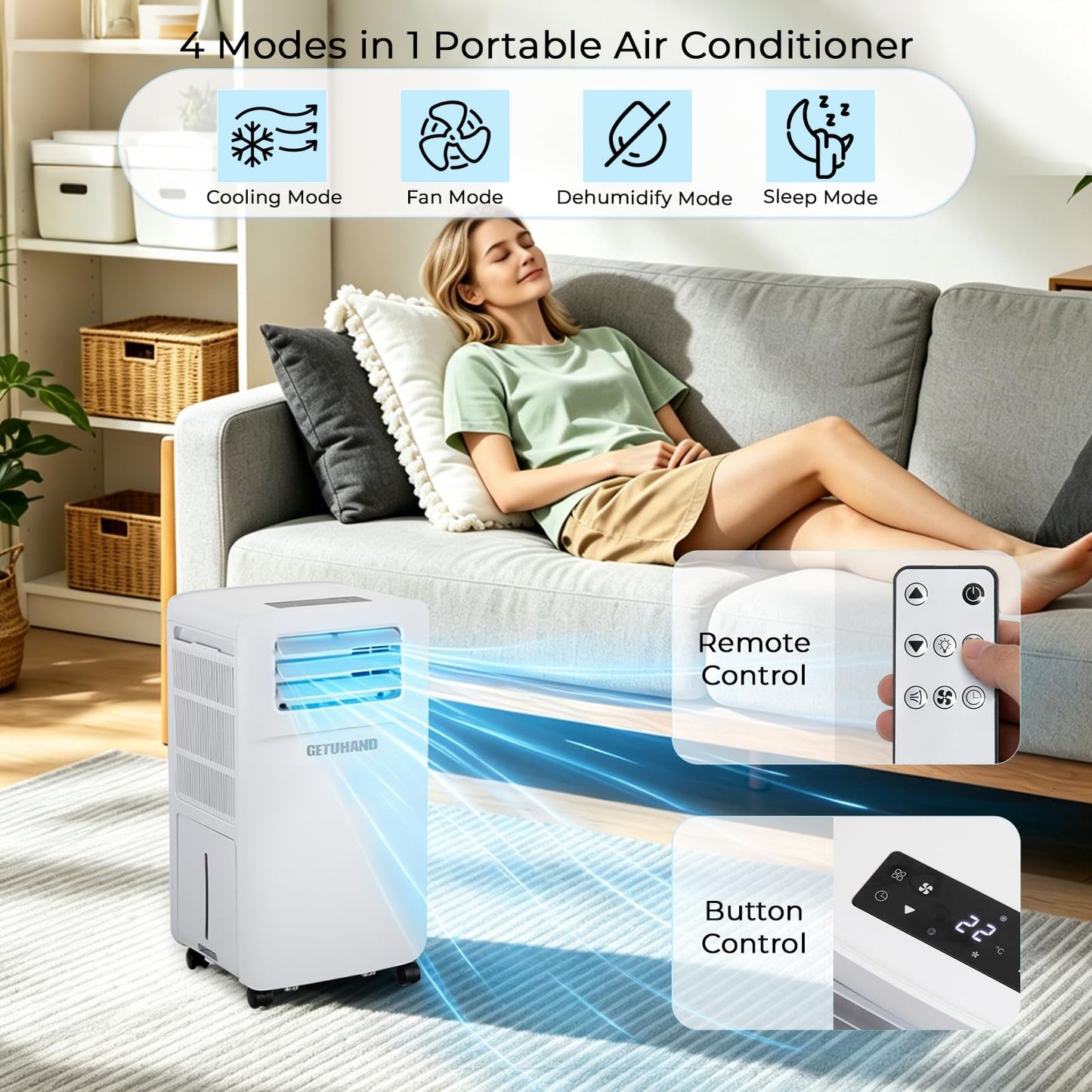 GETUHAND Portable Air Conditioner for Camping Outdoor Water cooled Drain-Free, 5200BTU Fast Cooling for Tent AC/Yacht/Truck/Bedroom/Off-road vehicle/Pet House (White)