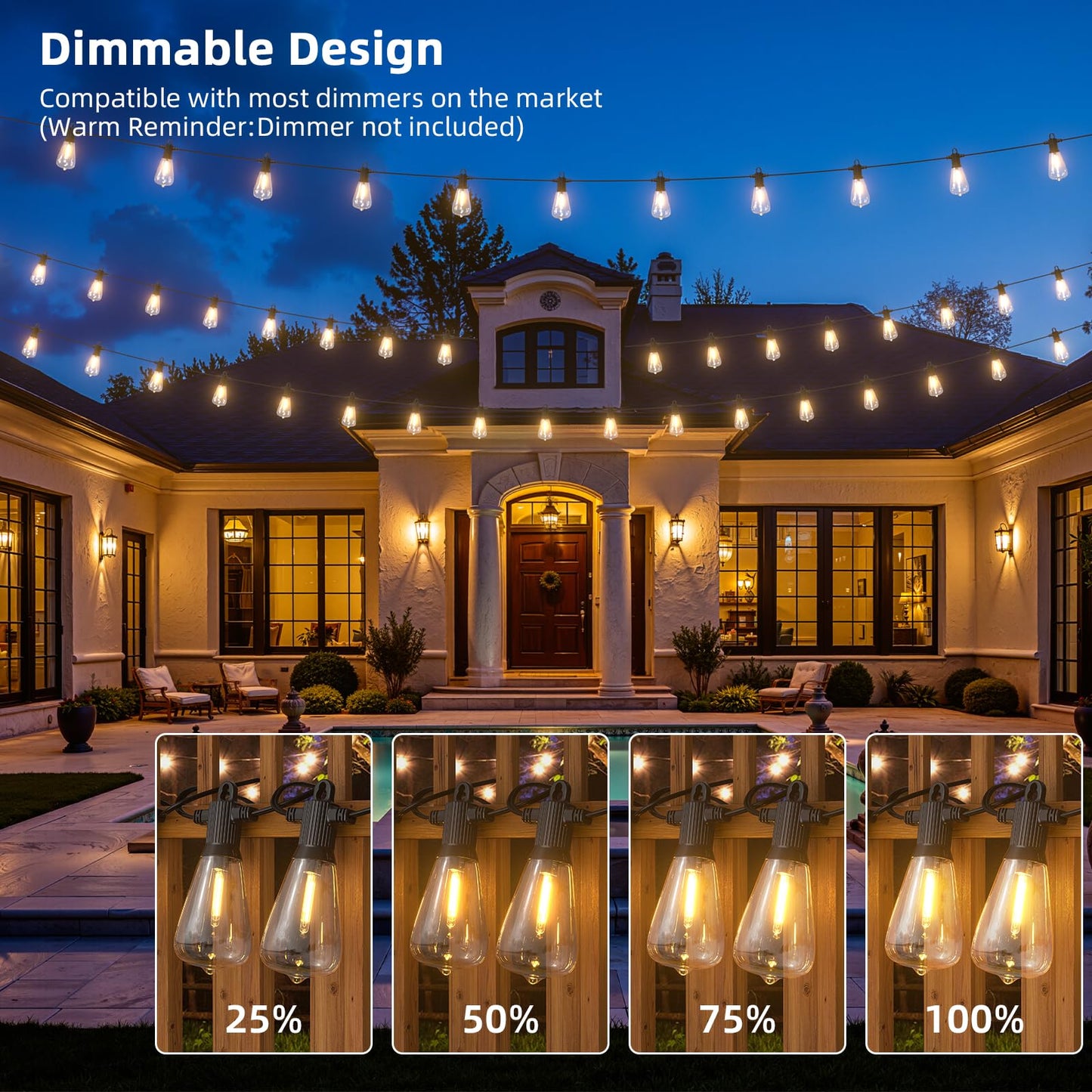 FOOMAN LED Outdoor String Lights, 500FT Outside Waterproof Hanging Patio Lights with 250+10 Shatterproof ST38 Edison Bulbs, 2700K Warm White, Dimmable Light for Back Yard Porch Party Gazebo Bistro