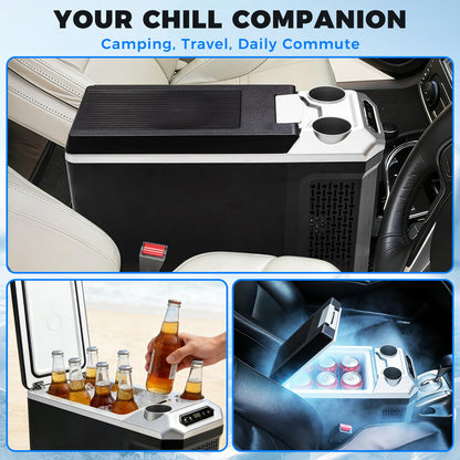Center Console Fridge with Bluetooth APP Control,Car Refrigerator 16QT Portable Freezer Compressor Cooler (0°F ~ 64°F”),Car Refrigerator RV Fridge 12/24V DC&110V AC for MPV,RV,Travel,SUV, Van Camping