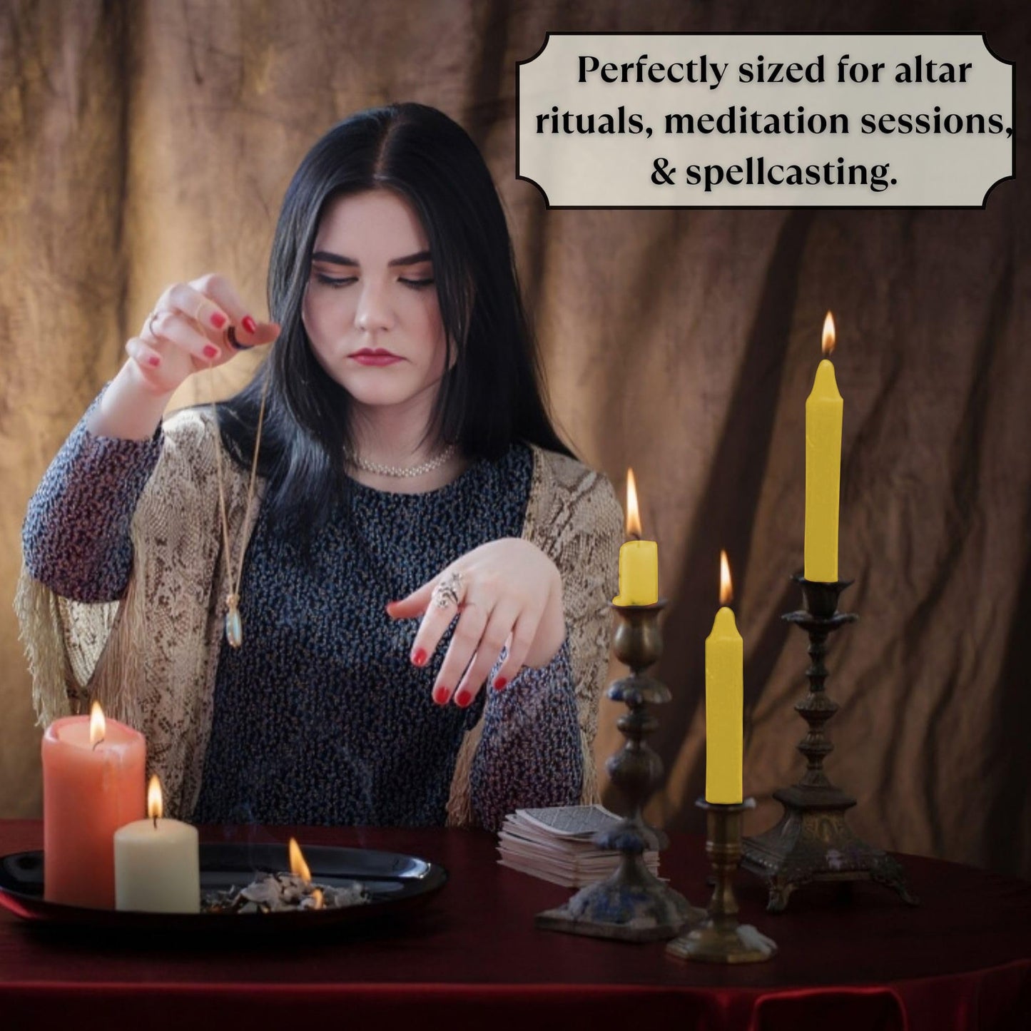 Vrinda® Set of 20-4" Mini Chime Ritual Spell Unscented Taper Candles – Ideal for Chime/Altar/Spell Work (Yellow)