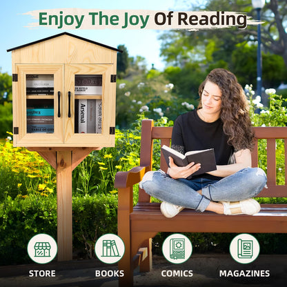 PEAYLI Outdoor Library Outdoor Book Box Storage Small Wooden Cabinet Little Literature Box for Neighborhoods Community and Schools Sharing Books, Flyers, Newspapers