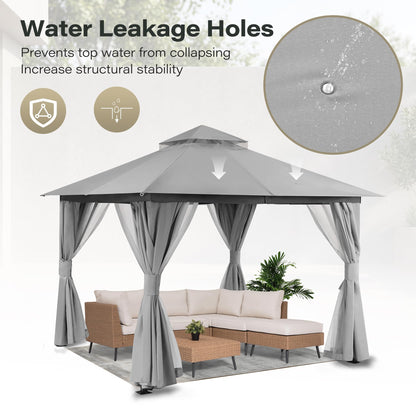 EO Living 10' x 10' Outdoor Patio Gazebo, Heavy-Duty Galvanized Steel Frame with Double-Tier Roof, Mosquito Netting & Privacy Curtains for Backyard, Patio & Lawn, Gray