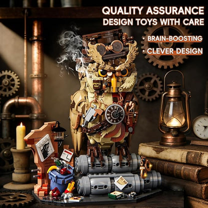 Private Detective Owl Building Blocks Set Steampunk Detective Owl Building Set Retro Mechanical Animal Construction Kit Creative Gift for Adults Teens 1286 PCS