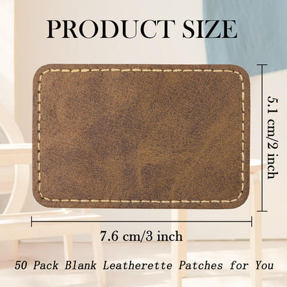 50 Pack Blank Leatherette Hat Patch with Adhesive, Rectangle Laserable Leatherette Patch, Faux Leather Patches for Hats Custom Fabric Repair Sew Laser Supplies (Amber)