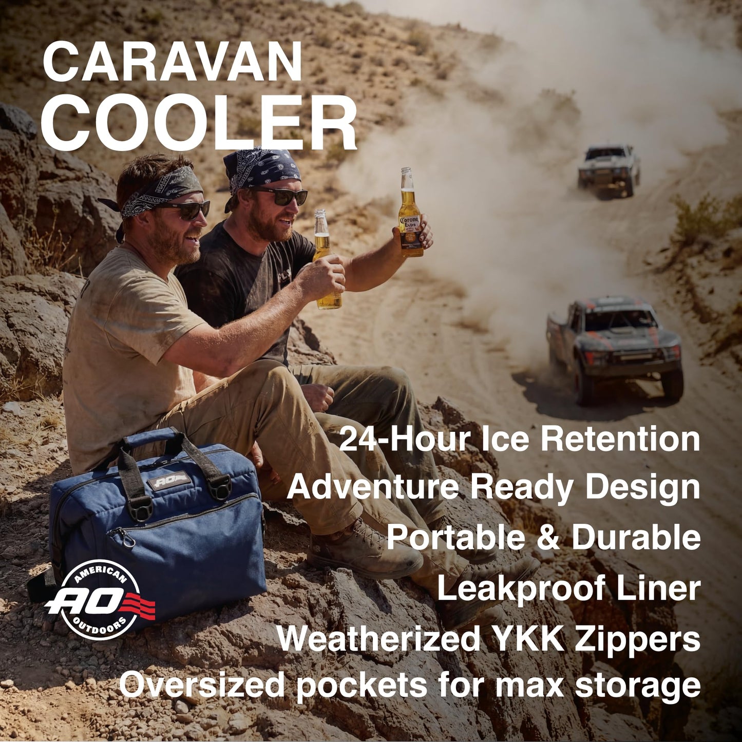 AO Coolers Caravan Canvas Soft Cooler with High-Density Insulation, Oversized Storage Pockets, Black, 24-Can