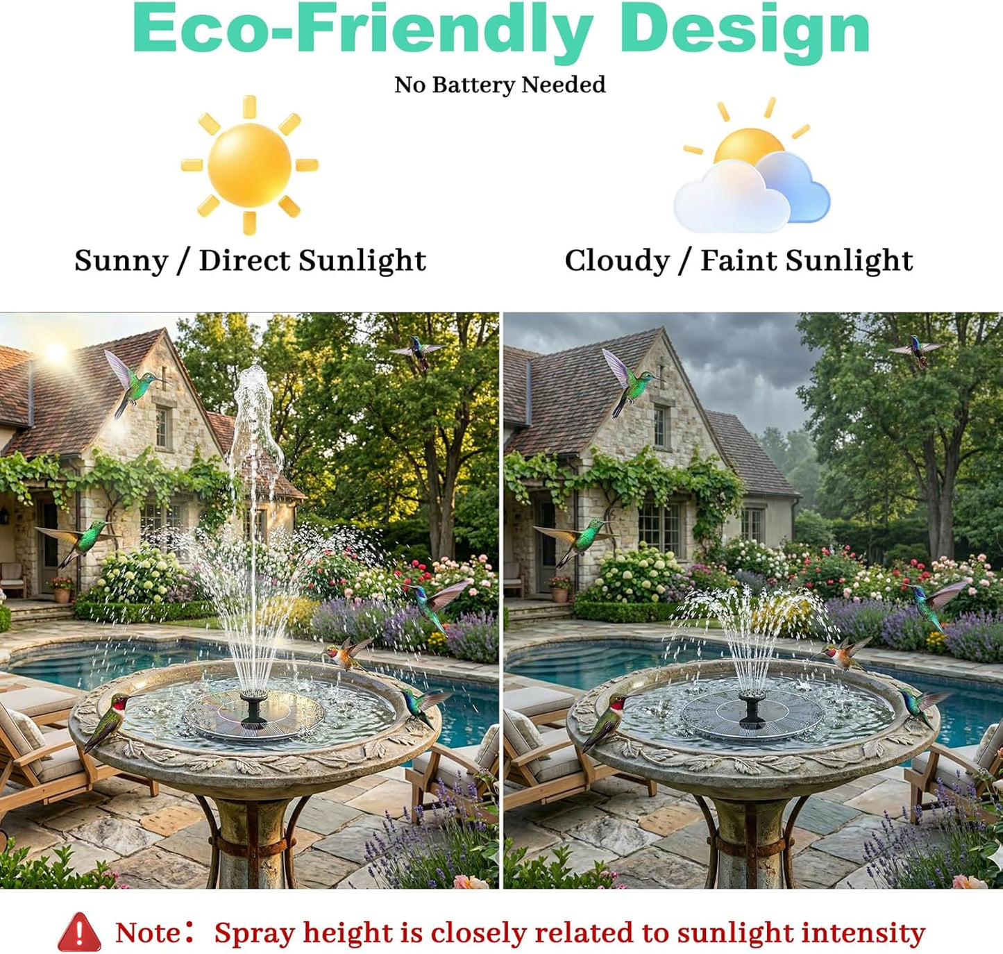 Yeomi Solar Fountain - Floating Water Pump for Bird Baths | No Battery Needed, Easy to Use for Gardens & Patios