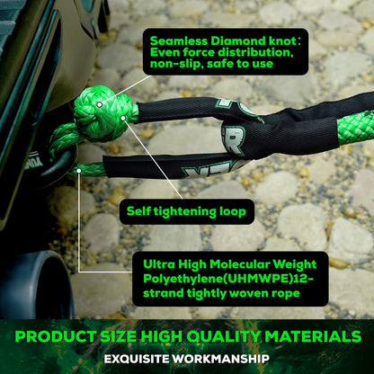 YUNFUER Heavy-Duty Kinetic Recovery Rope Kit – 48,600lbs, 1in x 30ft – Includes 2 Ultra-Strong UHMWPE Soft Shackles – 35%+ Elasticity for Off-Road Recovery, Towing & Emergency Use (Reflective)