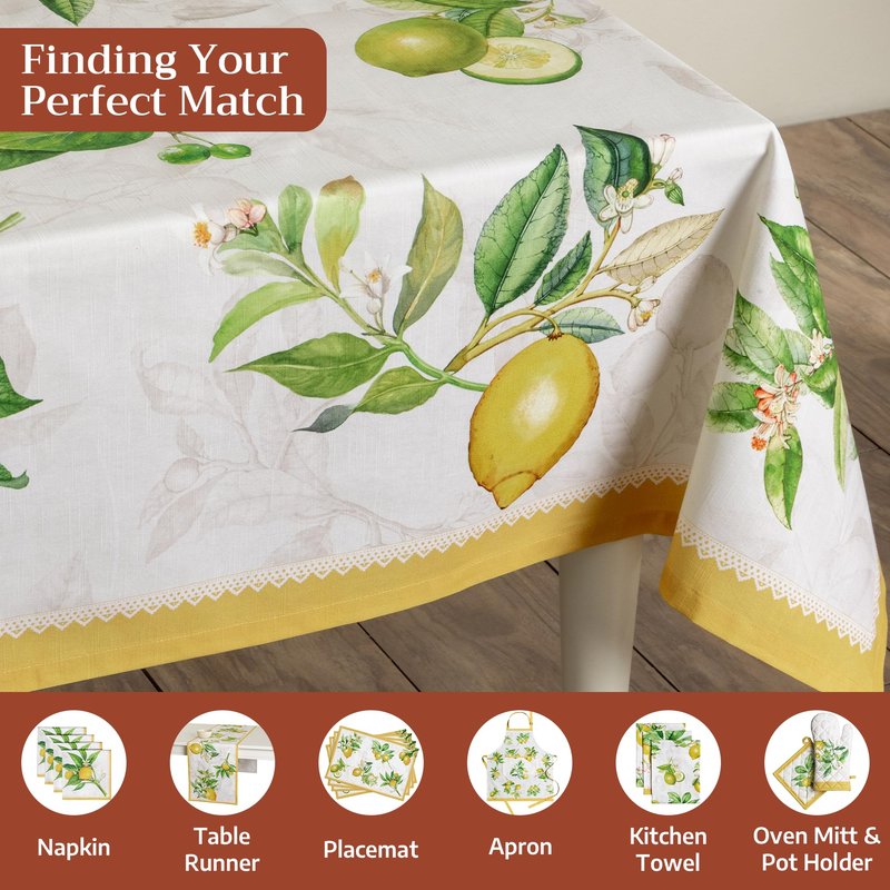 Maison d' Hermine Table Cloth Rectangle Table 100% Cotton 70 x 90 Inches Tablecloth Reusable Decorative for Dining Kitchen Room Farmhouse Home Gifts for Mothers Day Spring Summer - Limoncello