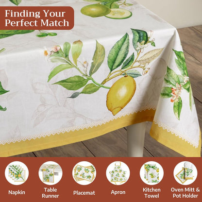 Maison d' Hermine Table Cloth Rectangle Table 100% Cotton 70 x 90 Inches Tablecloth Reusable Decorative for Dining Kitchen Room Farmhouse Home Gifts for Mothers Day Spring Summer - Limoncello